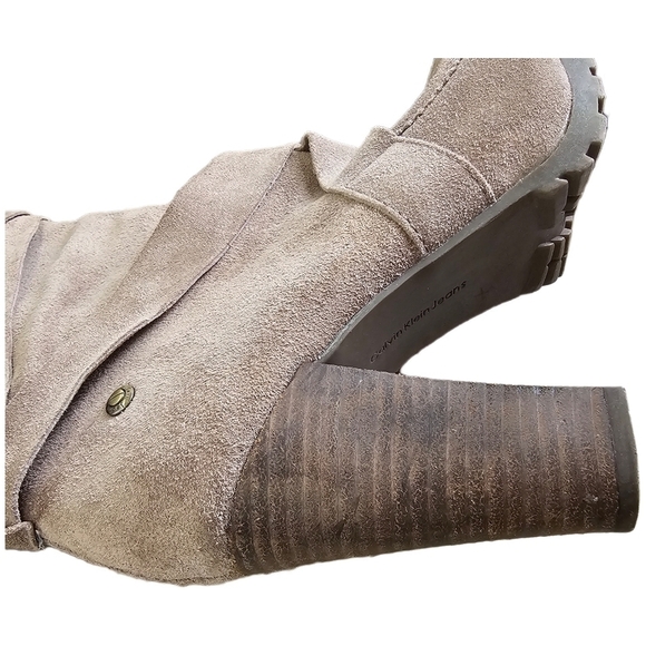 Calvin Klein moto boho suede tan block heel boot shoes size 8 - Picture 7 of 16